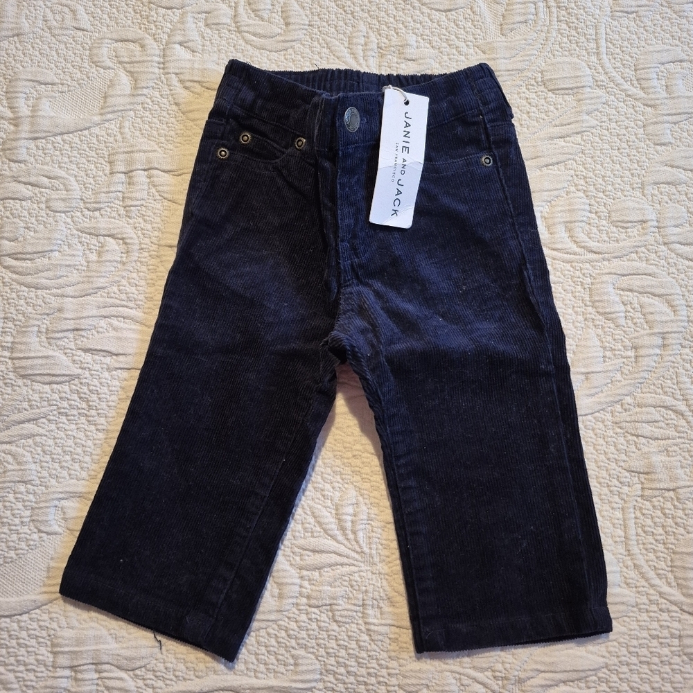 Janie and Jack boys 6-12 months navy corduroy pants elastic back waist NWT